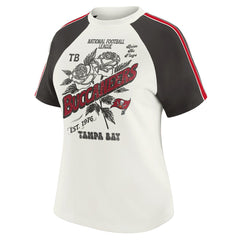 Tampa Bay Buccaneers WEAR by Erin Andrews Women's Sleeve Stripe Distressed Raglan T-Shirt - White T-shirts