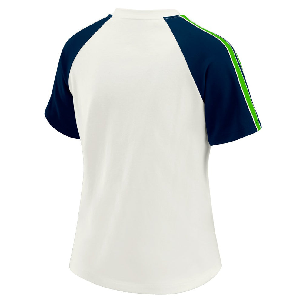 Seattle Seahawks WEAR by Erin Andrews Women's Sleeve Stripe Distressed Raglan T-Shirt - White T-shirts