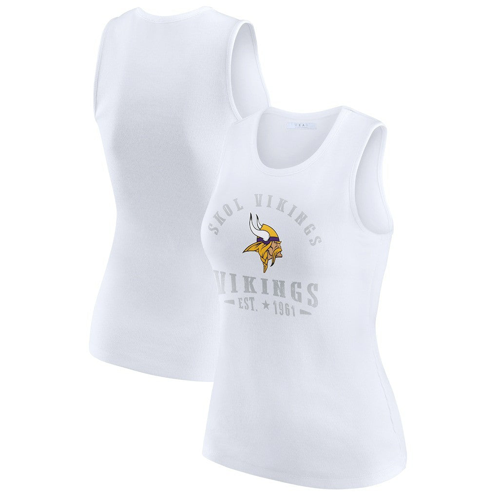 Minnesota Vikings WEAR by Erin Andrews Women's Ribbed Graphic Tank Top - White Tops