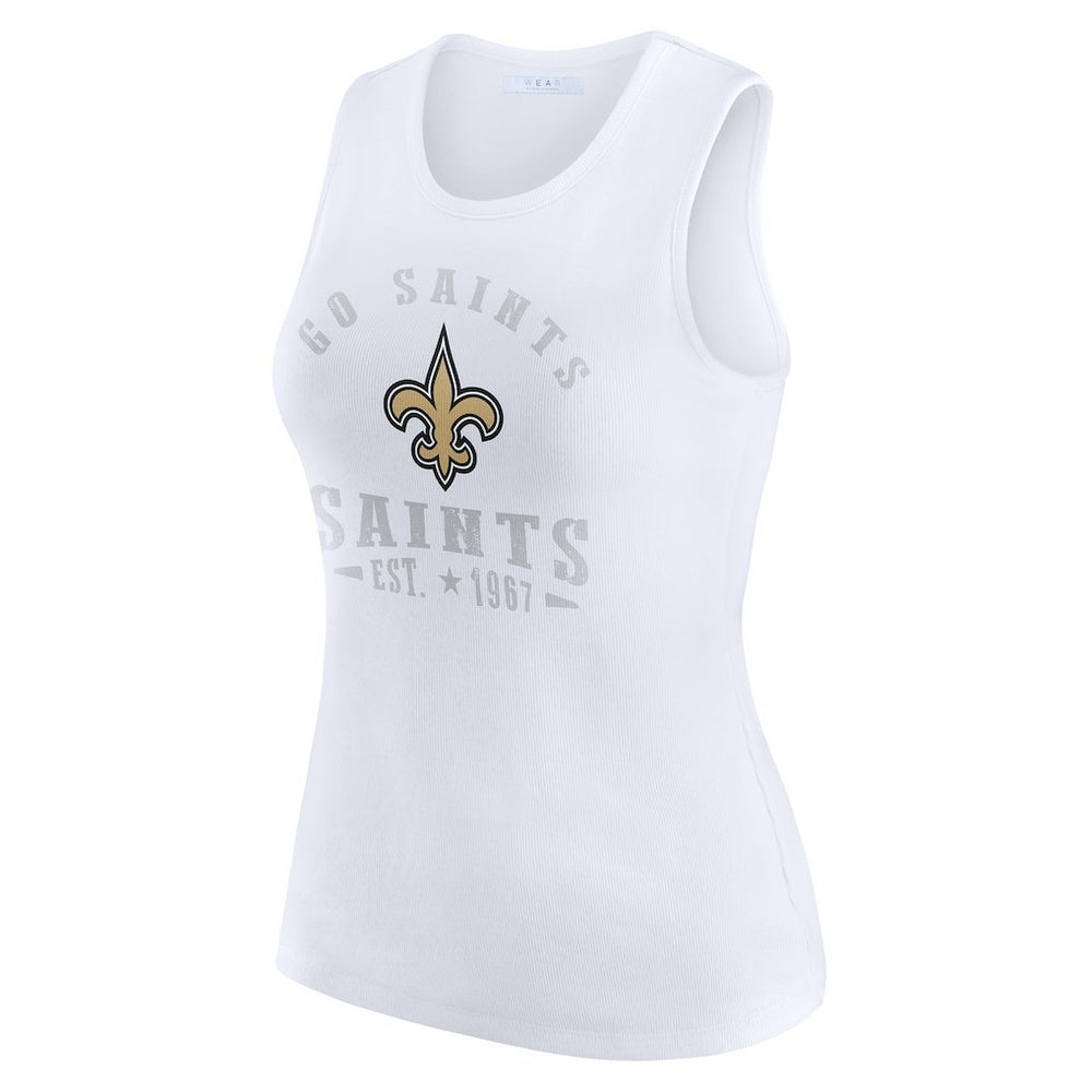New Orleans Saints WEAR by Erin Andrews Women's Ribbed Graphic Tank Top - White Tops