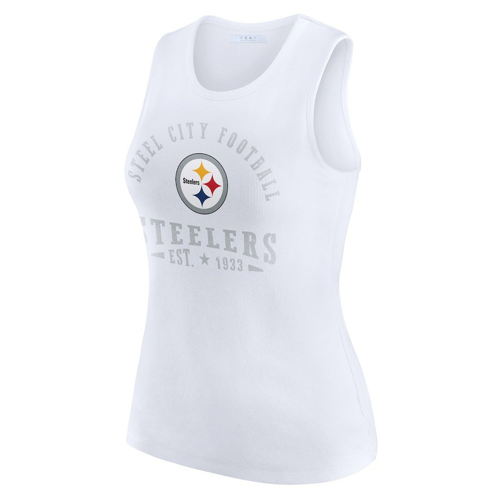 Pittsburgh Steelers WEAR by Erin Andrews Women's Ribbed Graphic Tank Top - White Tops
