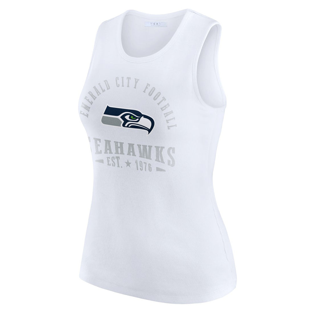 Seattle Seahawks WEAR by Erin Andrews Women's Ribbed Graphic Tank Top - White Tops
