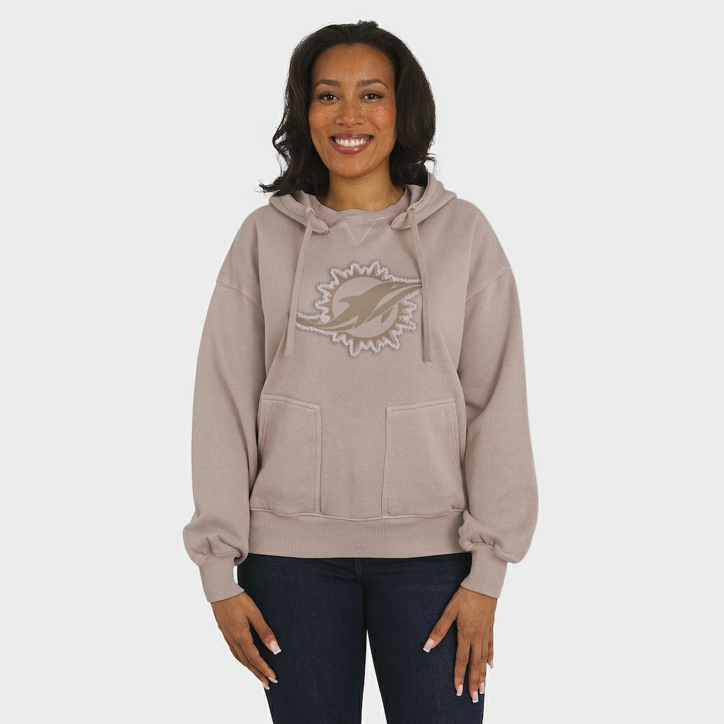 Miami Dolphins WEAR by Erin Andrews Women's Washed Pullover Crewdie - Tan Pullover
