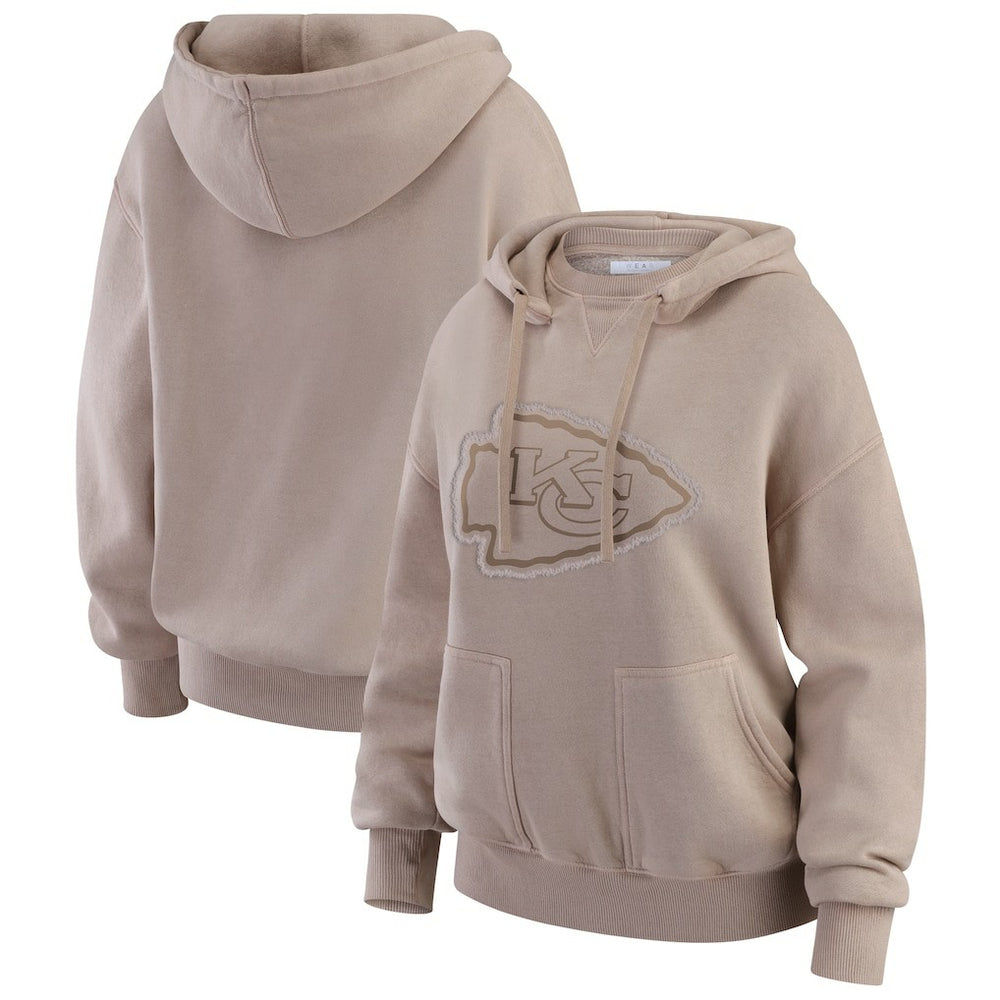 Kansas City Chiefs WEAR by Erin Andrews Women's Washed Pullover Crewdie - Tan Pullover
