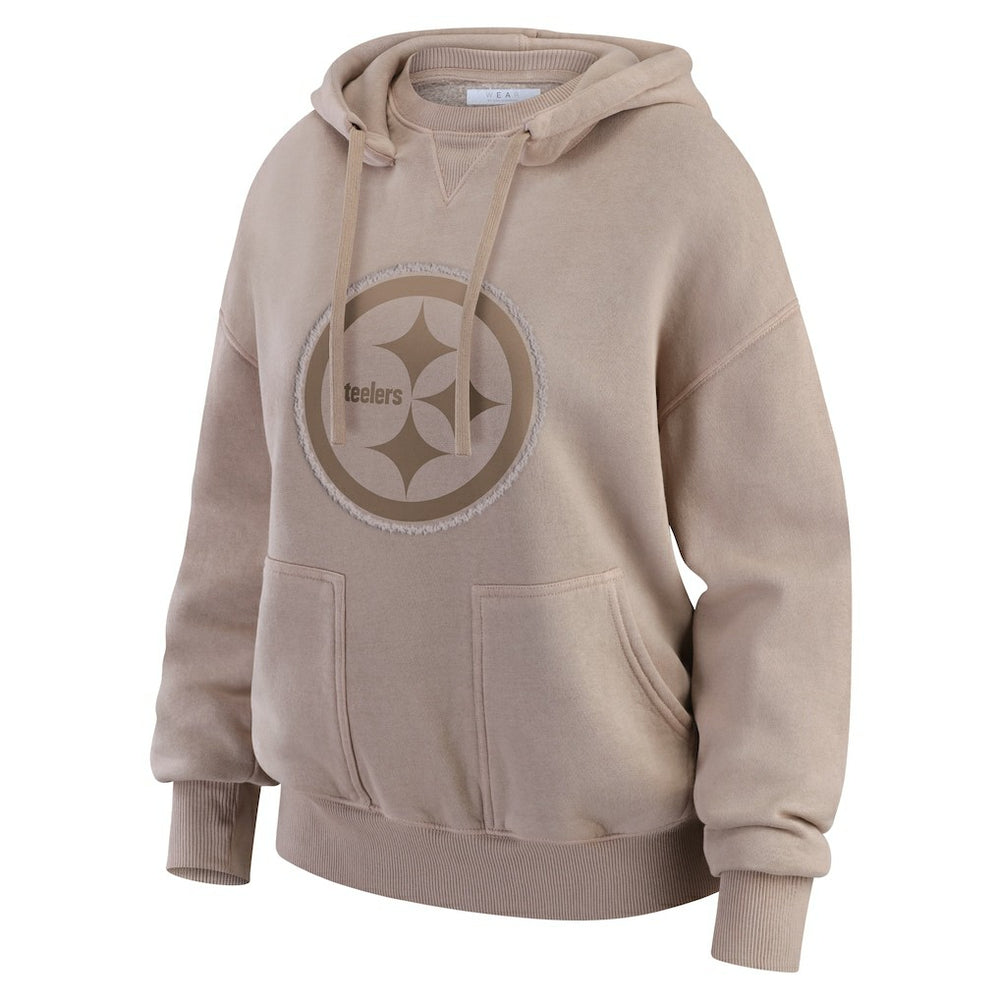 Pittsburgh Steelers WEAR by Erin Andrews Women's Washed Pullover Crewdie - Tan Pullover