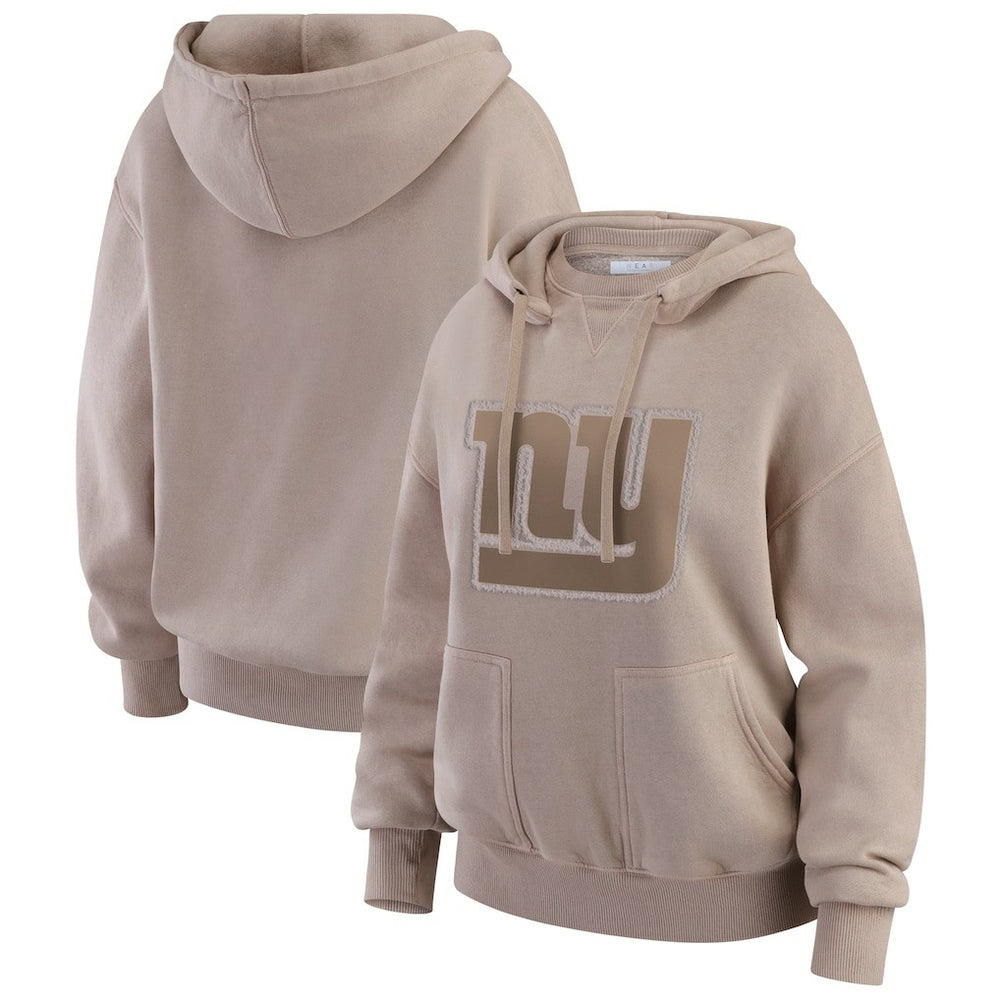 New York Giants WEAR by Erin Andrews Women's Washed Pullover Crewdie - Tan Pullover