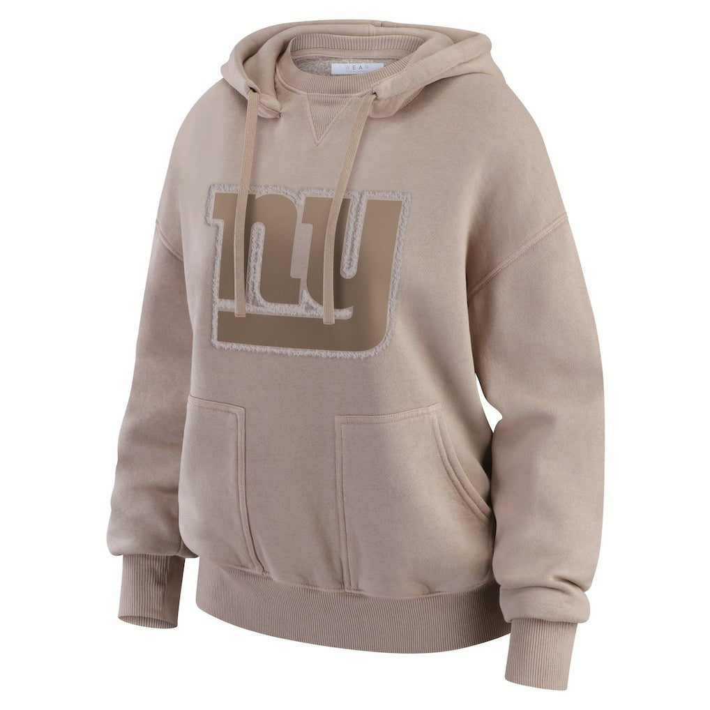 New York Giants WEAR by Erin Andrews Women's Washed Pullover Crewdie - Tan Pullover
