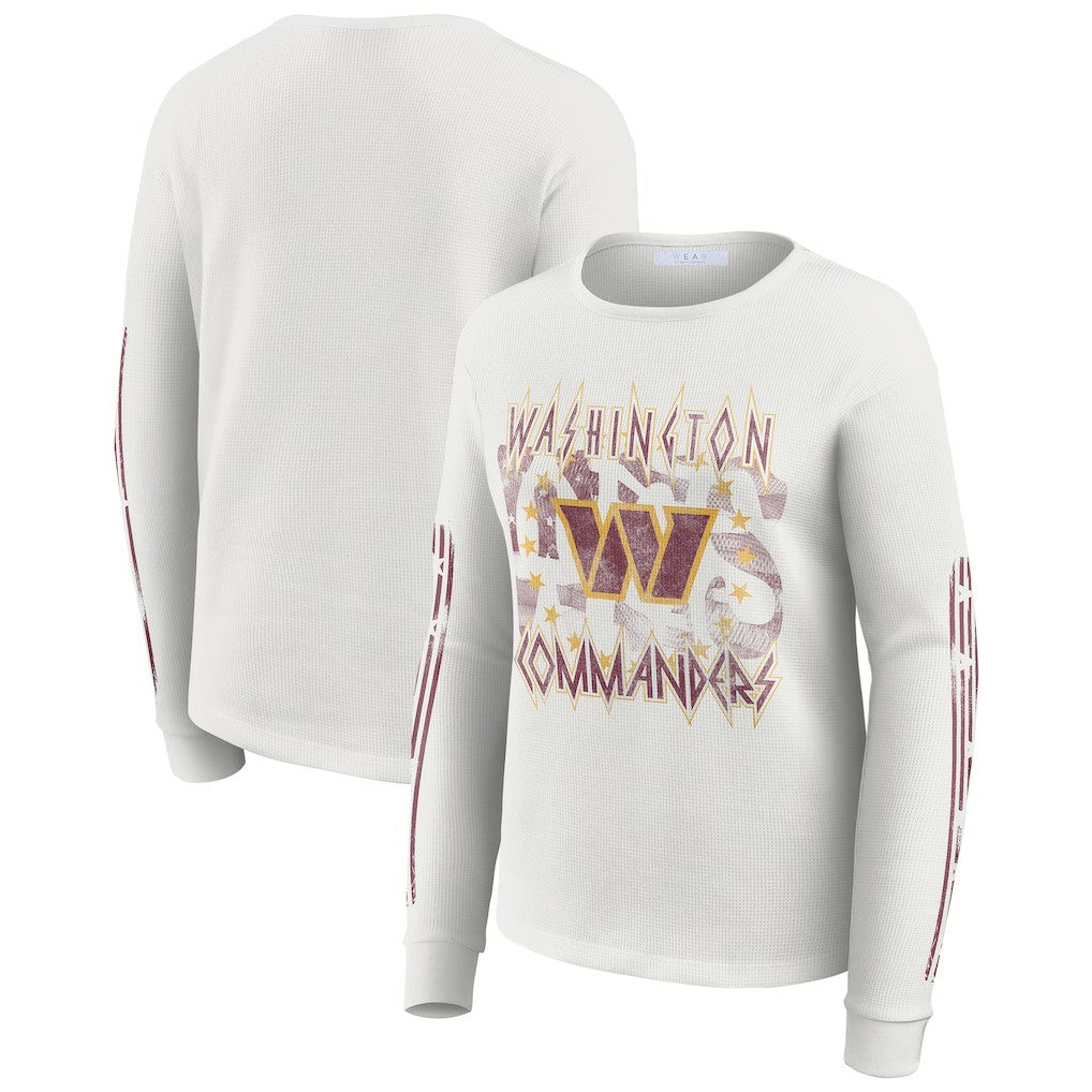 Washington Commanders WEAR by Erin Andrews Women's Graphic Waffle Long-Sleeve T-Shirt - White T-shirts