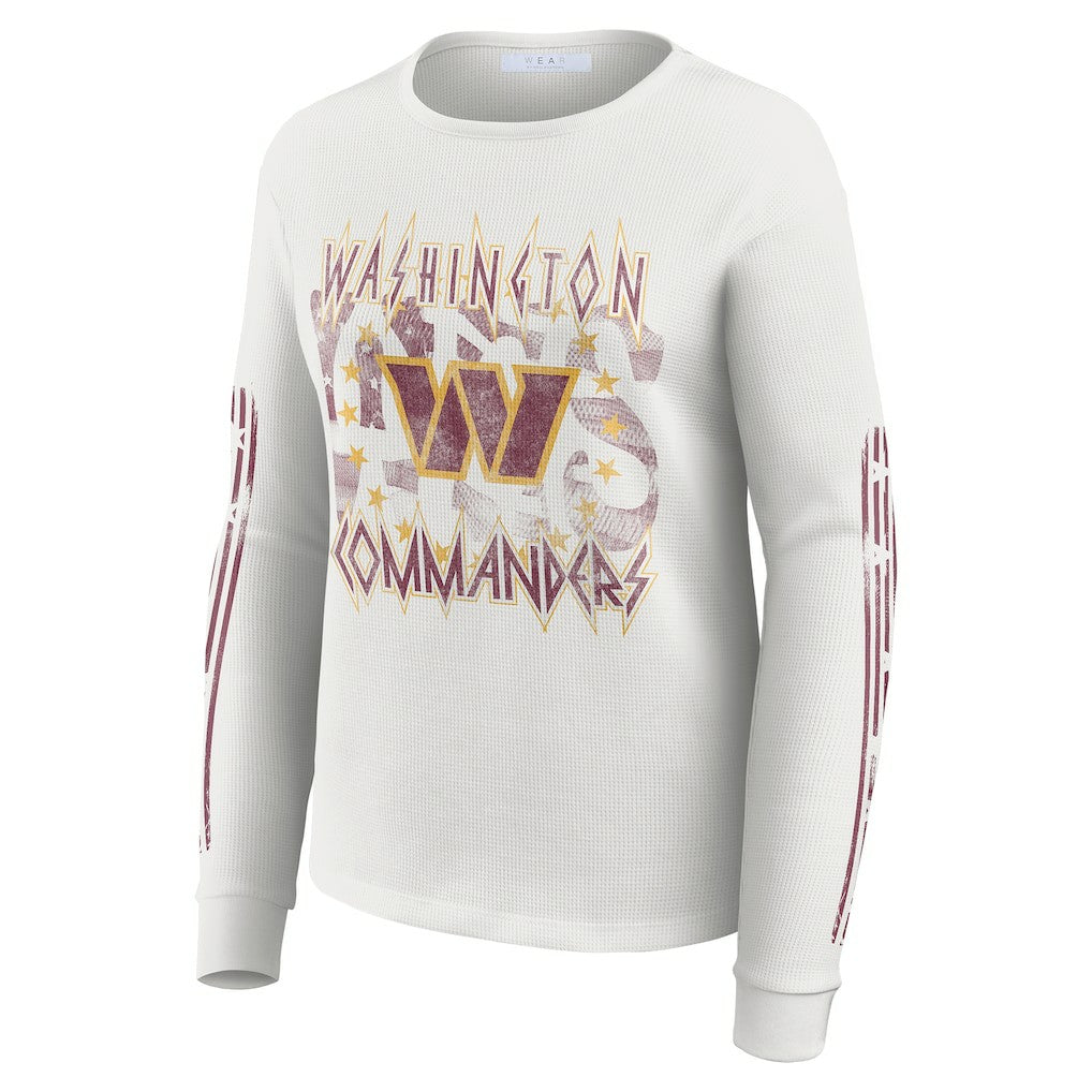 Washington Commanders WEAR by Erin Andrews Women's Graphic Waffle Long-Sleeve T-Shirt - White T-shirts