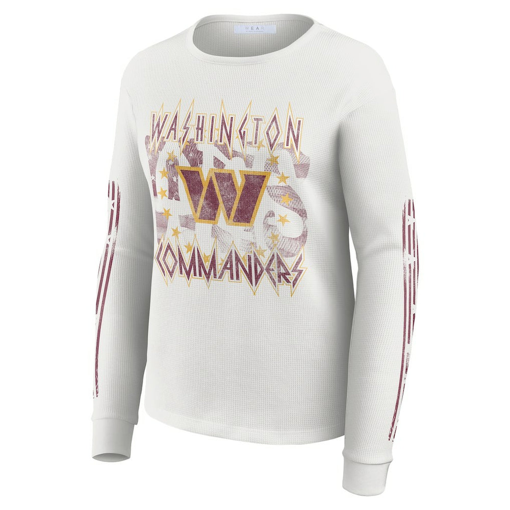 Washington Commanders WEAR by Erin Andrews Women's Graphic Waffle Long-Sleeve T-Shirt - White T-shirts