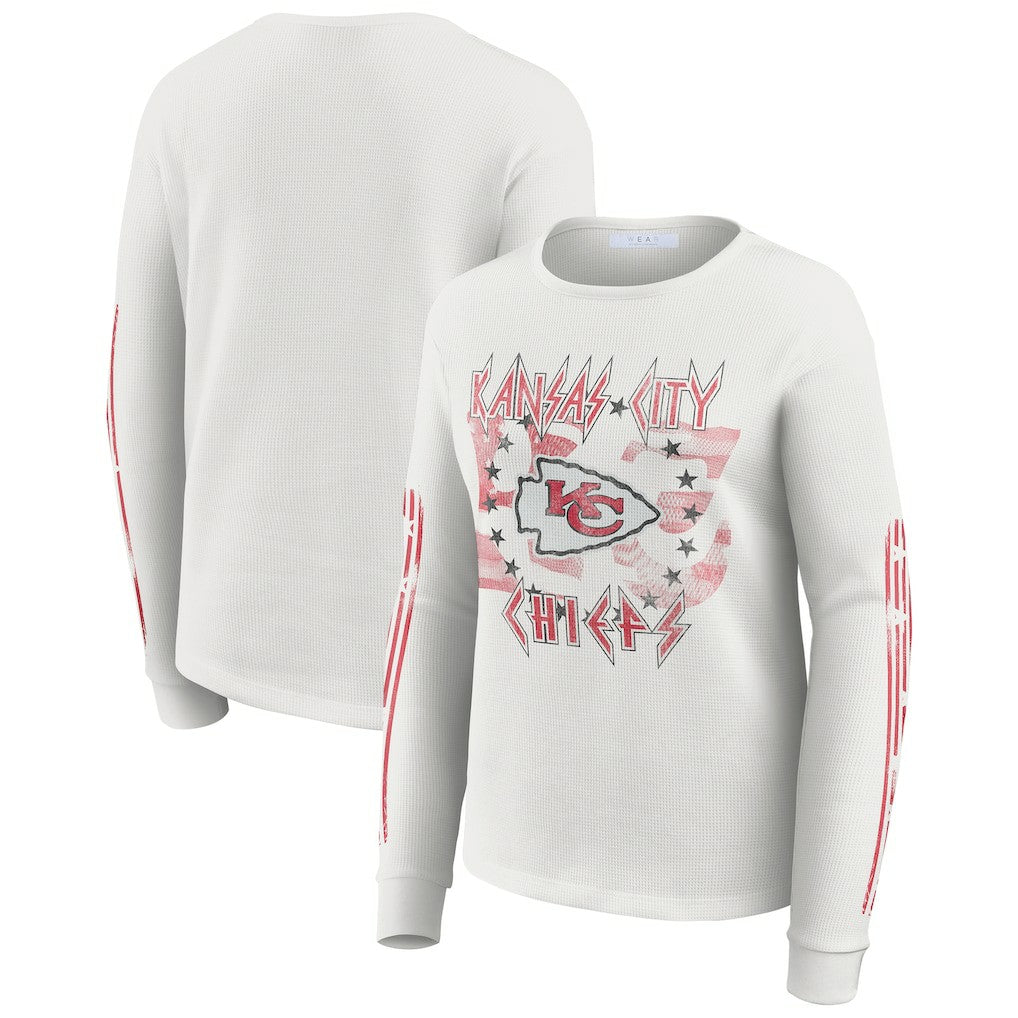 Kansas City Chiefs WEAR by Erin Andrews Women's Graphic Waffle Long-Sleeve T-Shirt - White T-shirts