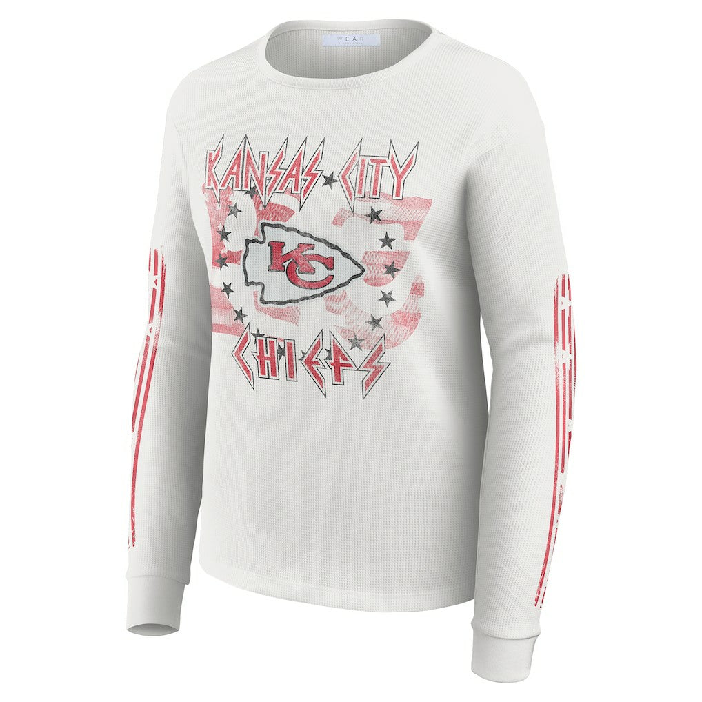 Kansas City Chiefs WEAR by Erin Andrews Women's Graphic Waffle Long-Sleeve T-Shirt - White T-shirts
