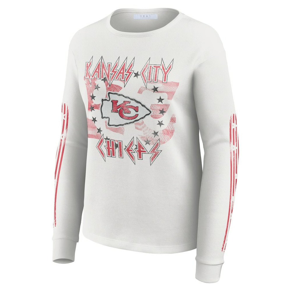 Kansas City Chiefs WEAR by Erin Andrews Women's Graphic Waffle Long-Sleeve T-Shirt - White T-shirts