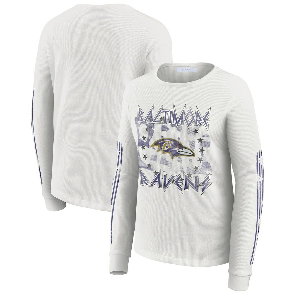 Baltimore Ravens WEAR by Erin Andrews Women's Graphic Waffle Long-Sleeve T-Shirt - White T-shirts
