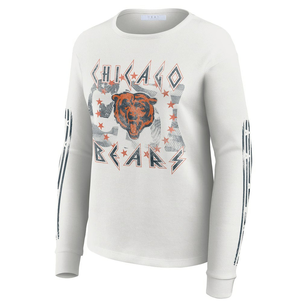 Chicago Bears WEAR by Erin Andrews Women's Graphic Waffle Long-Sleeve T-Shirt - White T-shirts