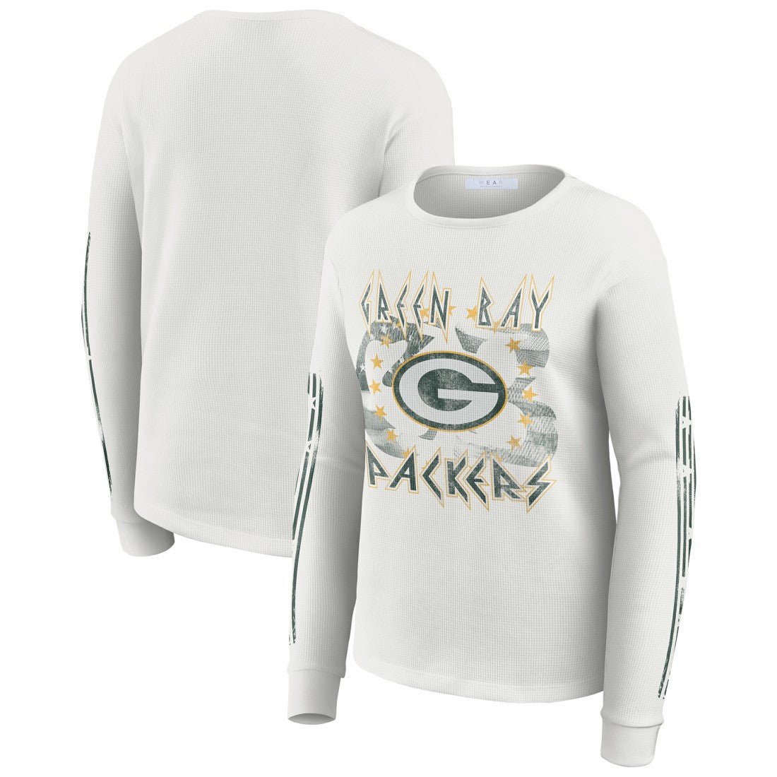 Green Bay Packers WEAR by Erin Andrews Women's Graphic Waffle Long-Sleeve T-Shirt - White T-shirts