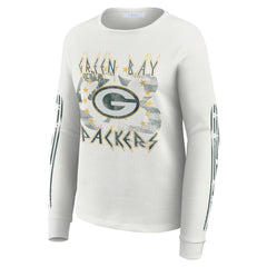 Green Bay Packers WEAR by Erin Andrews Women's Graphic Waffle Long-Sleeve T-Shirt - White T-shirts