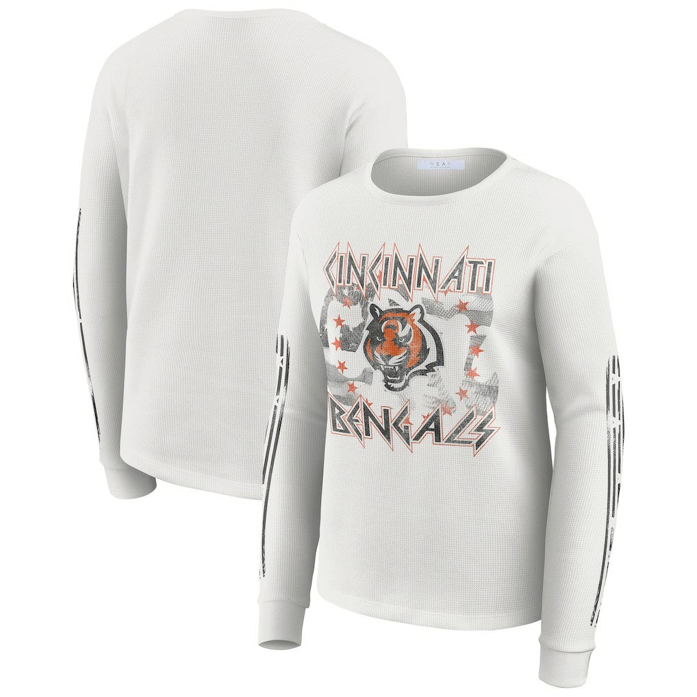 Cincinnati Bengals WEAR by Erin Andrews Women's Graphic Waffle Long-Sleeve T-Shirt - White T-shirts