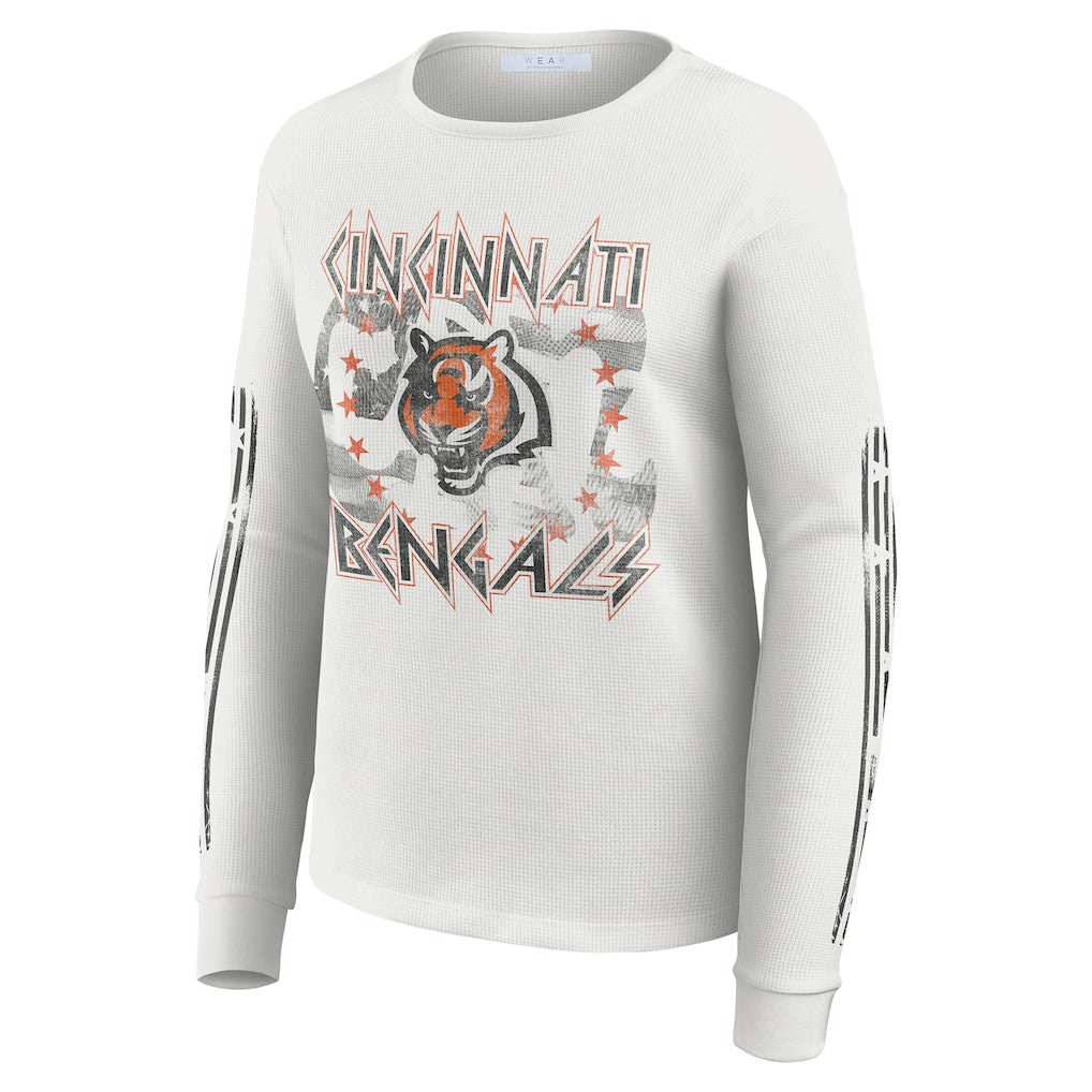 Cincinnati Bengals WEAR by Erin Andrews Women's Graphic Waffle Long-Sleeve T-Shirt - White T-shirts