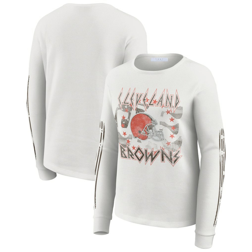 Cleveland Browns WEAR by Erin Andrews Women's Graphic Waffle Long-Sleeve T-Shirt - White T-shirts