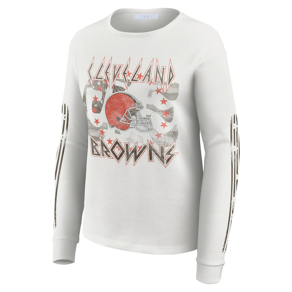 Cleveland Browns WEAR by Erin Andrews Women's Graphic Waffle Long-Sleeve T-Shirt - White T-shirts