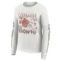 Cleveland Browns WEAR by Erin Andrews Women's Graphic Waffle Long-Sleeve T-Shirt - White T-shirts