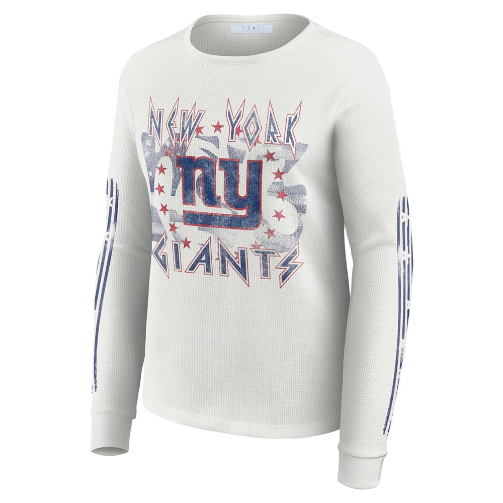 New York Giants WEAR by Erin Andrews Women's Graphic Waffle Long-Sleeve T-Shirt - White T-shirts