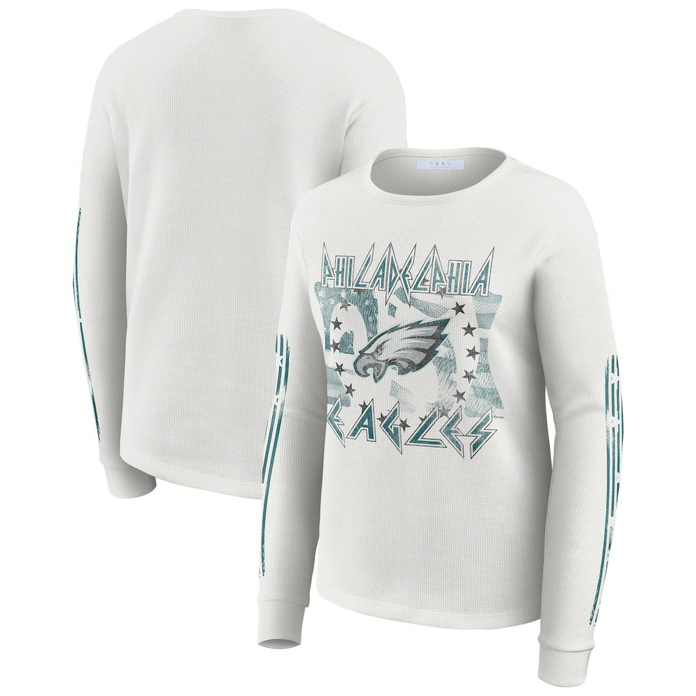 Philadelphia Eagles WEAR by Erin Andrews Women's Graphic Waffle Long-Sleeve T-Shirt - White T-shirts