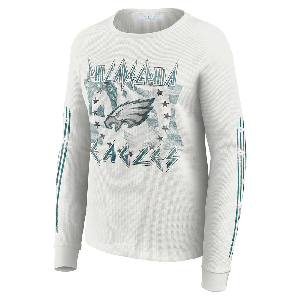 Philadelphia Eagles WEAR by Erin Andrews Women's Graphic Waffle Long-Sleeve T-Shirt - White T-shirts