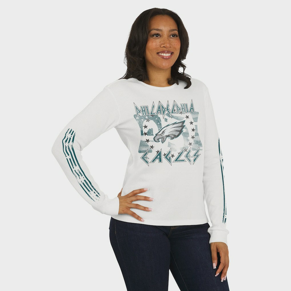 Philadelphia Eagles WEAR by Erin Andrews Women's Graphic Waffle Long-Sleeve T-Shirt - White T-shirts