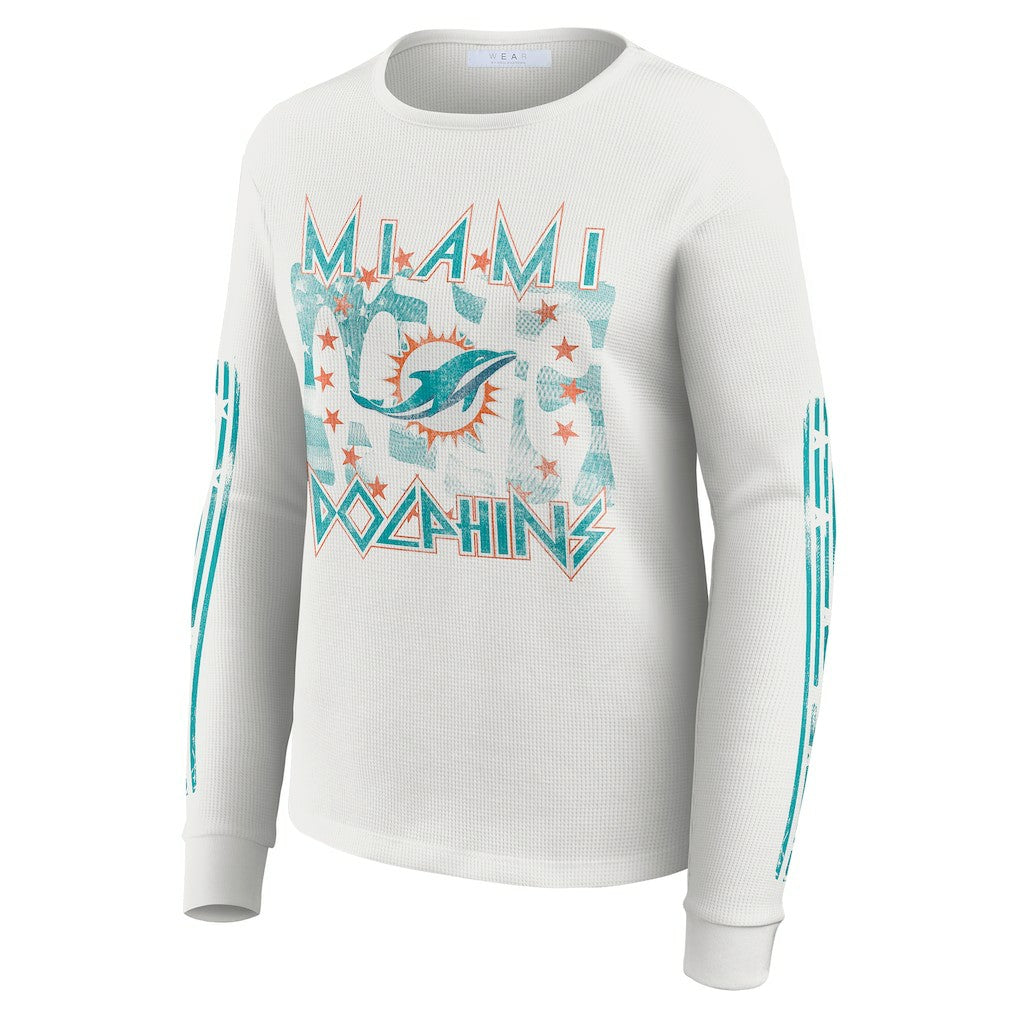 Miami Dolphins WEAR by Erin Andrews Women's Graphic Waffle Long-Sleeve T-Shirt - White T-shirts