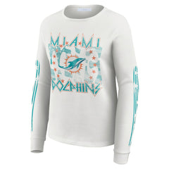 Miami Dolphins WEAR by Erin Andrews Women's Graphic Waffle Long-Sleeve T-Shirt - White T-shirts