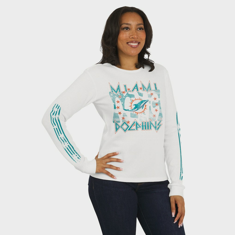 Miami Dolphins WEAR by Erin Andrews Women's Graphic Waffle Long-Sleeve T-Shirt - White T-shirts