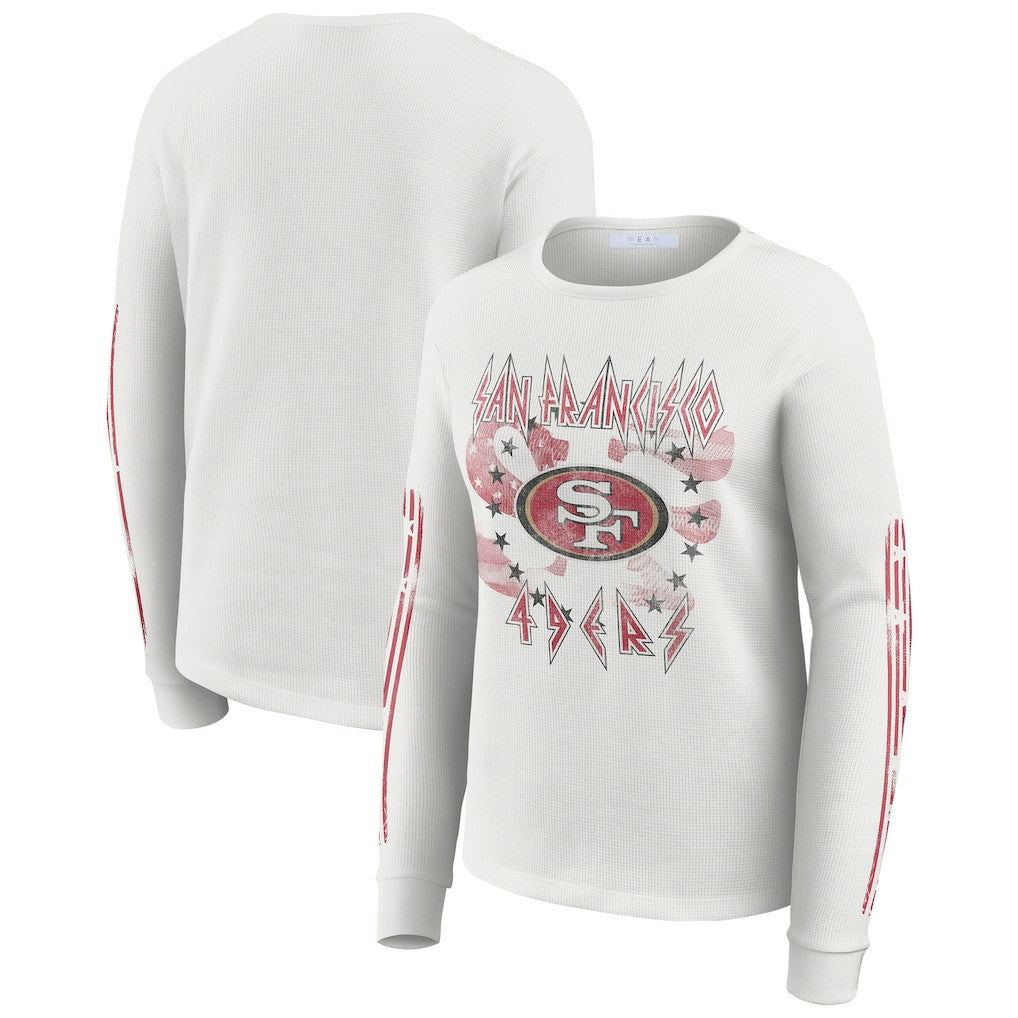 San Francisco 49ers WEAR by Erin Andrews Women's Graphic Waffle Long-Sleeve T-Shirt - White T-shirts