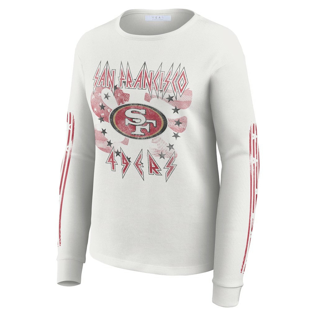 San Francisco 49ers WEAR by Erin Andrews Women's Graphic Waffle Long-Sleeve T-Shirt - White T-shirts