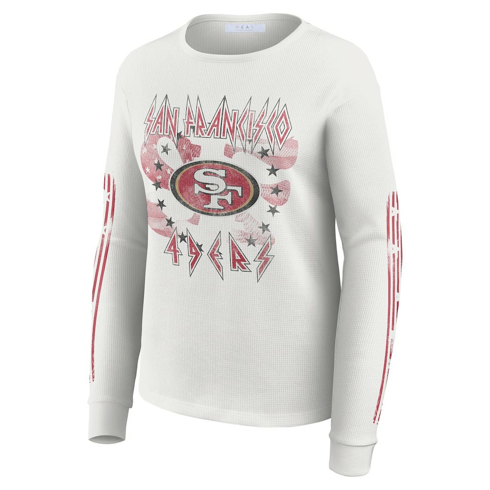 San Francisco 49ers WEAR by Erin Andrews Women's Graphic Waffle Long-Sleeve T-Shirt - White T-shirts
