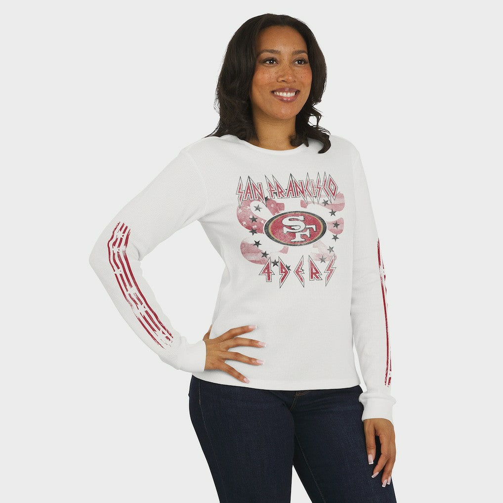 San Francisco 49ers WEAR by Erin Andrews Women's Graphic Waffle Long-Sleeve T-Shirt - White T-shirts