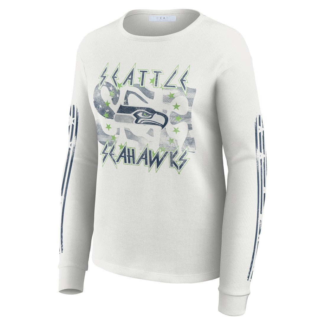 Seattle Seahawks WEAR by Erin Andrews Women's Graphic Waffle Long-Sleeve T-Shirt - White T-shirts