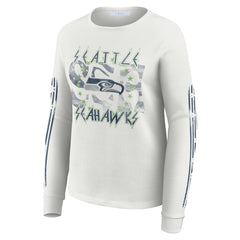Seattle Seahawks WEAR by Erin Andrews Women's Graphic Waffle Long-Sleeve T-Shirt - White T-shirts