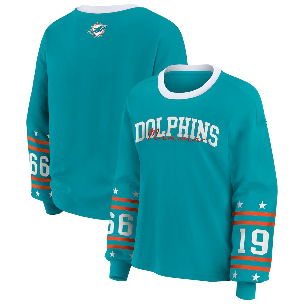 Miami Dolphins WEAR by Erin Andrews Women's Sport Long-Sleeve T-Shirt - Aqua T-shirts