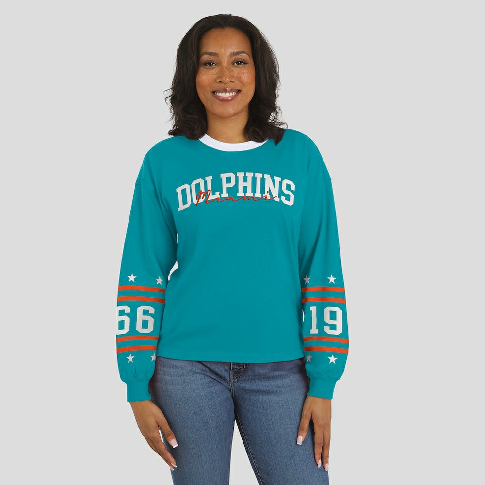 Miami Dolphins WEAR by Erin Andrews Women's Sport Long-Sleeve T-Shirt - Aqua T-shirts
