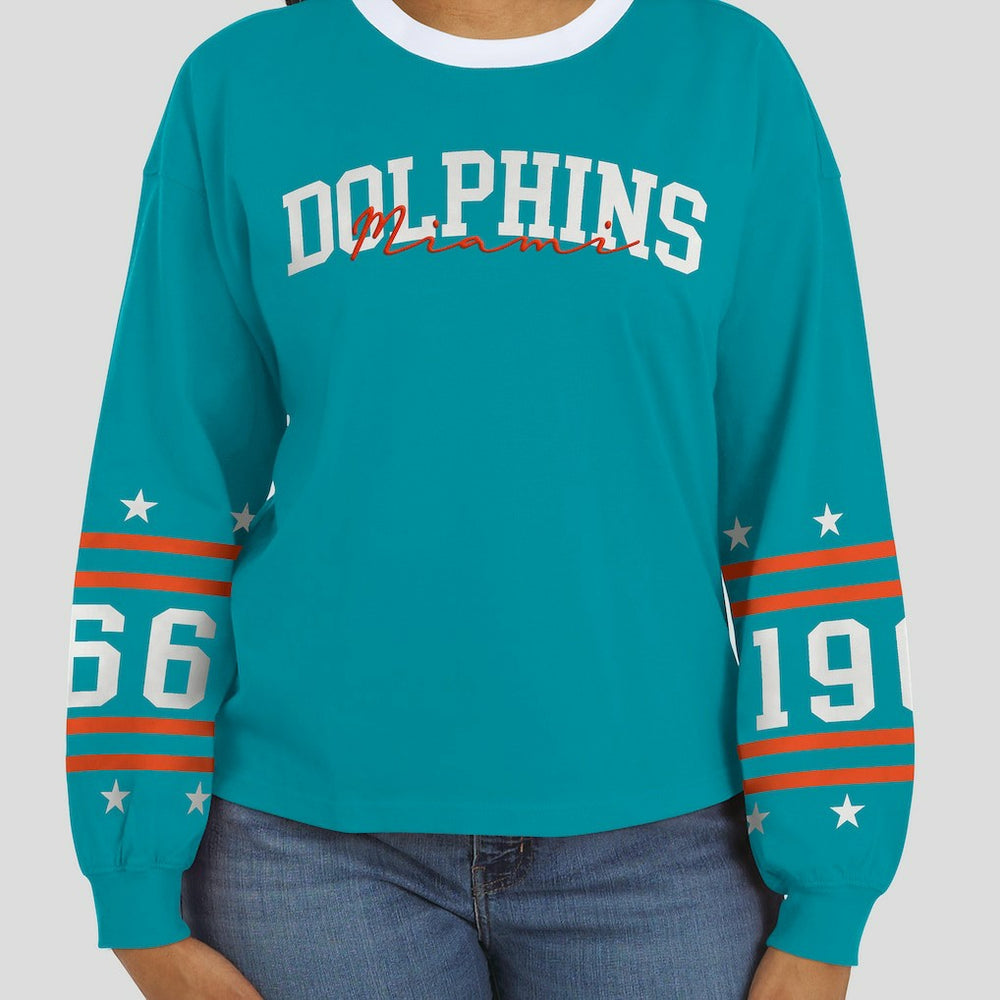 Miami Dolphins WEAR by Erin Andrews Women's Sport Long-Sleeve T-Shirt - Aqua T-shirts