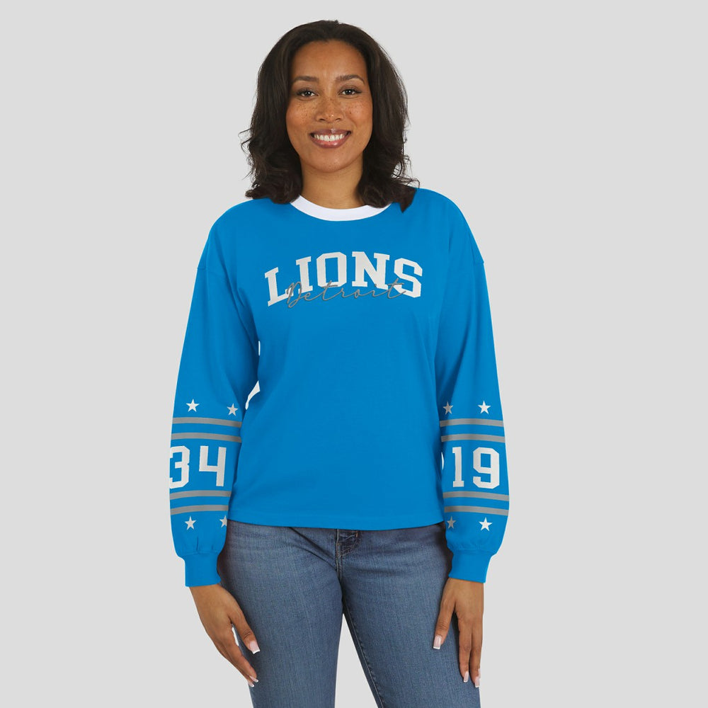 Detroit Lions WEAR by Erin Andrews Women's Sport Long-Sleeve T-Shirt - Blue T-shirts