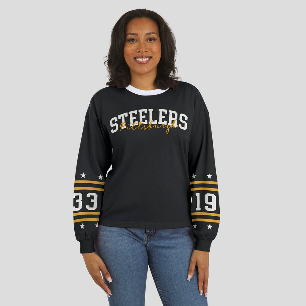 Pittsburgh Steelers WEAR by Erin Andrews Women's Sport Long-Sleeve T-Shirt - Black T-shirts