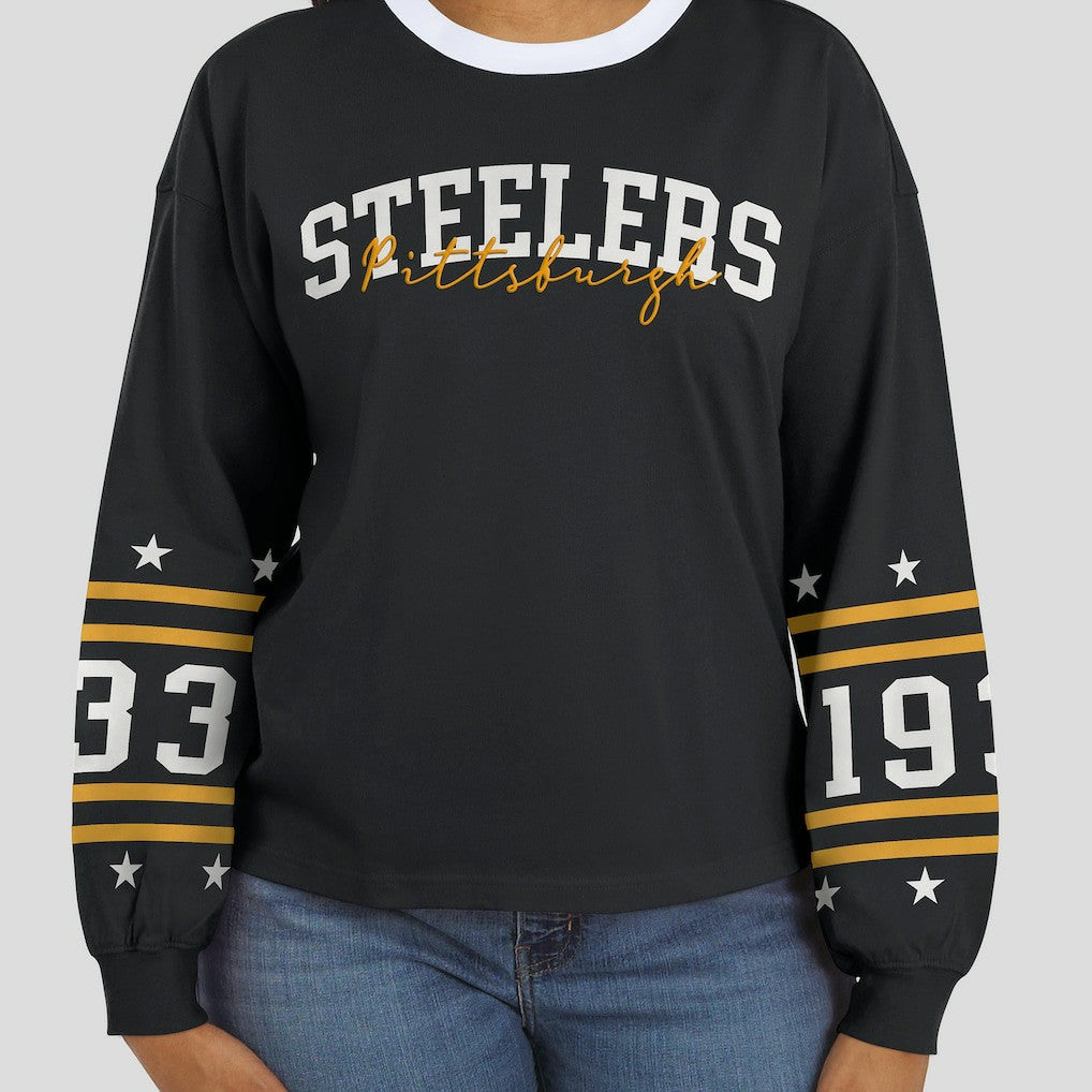 Pittsburgh Steelers WEAR by Erin Andrews Women's Sport Long-Sleeve T-Shirt - Black T-shirts