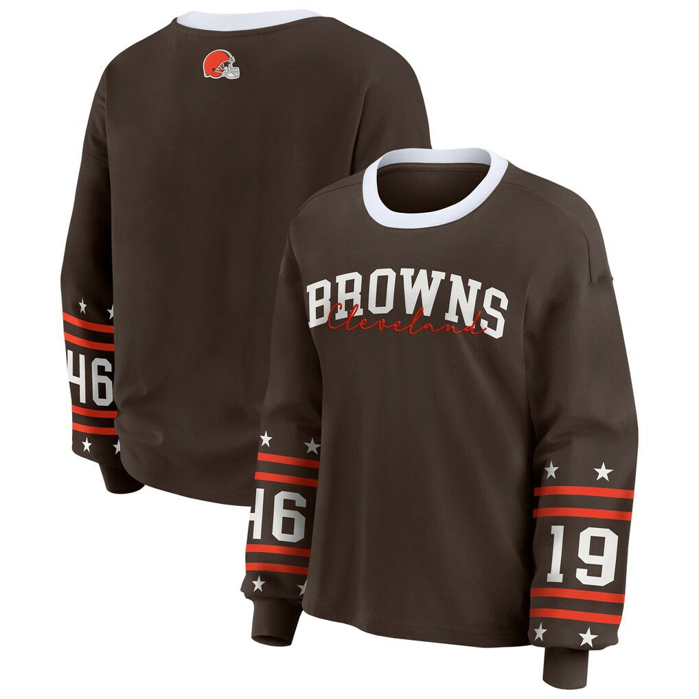 Cleveland Browns WEAR by Erin Andrews Women's Sport Long-Sleeve T-Shirt - Brown T-shirts