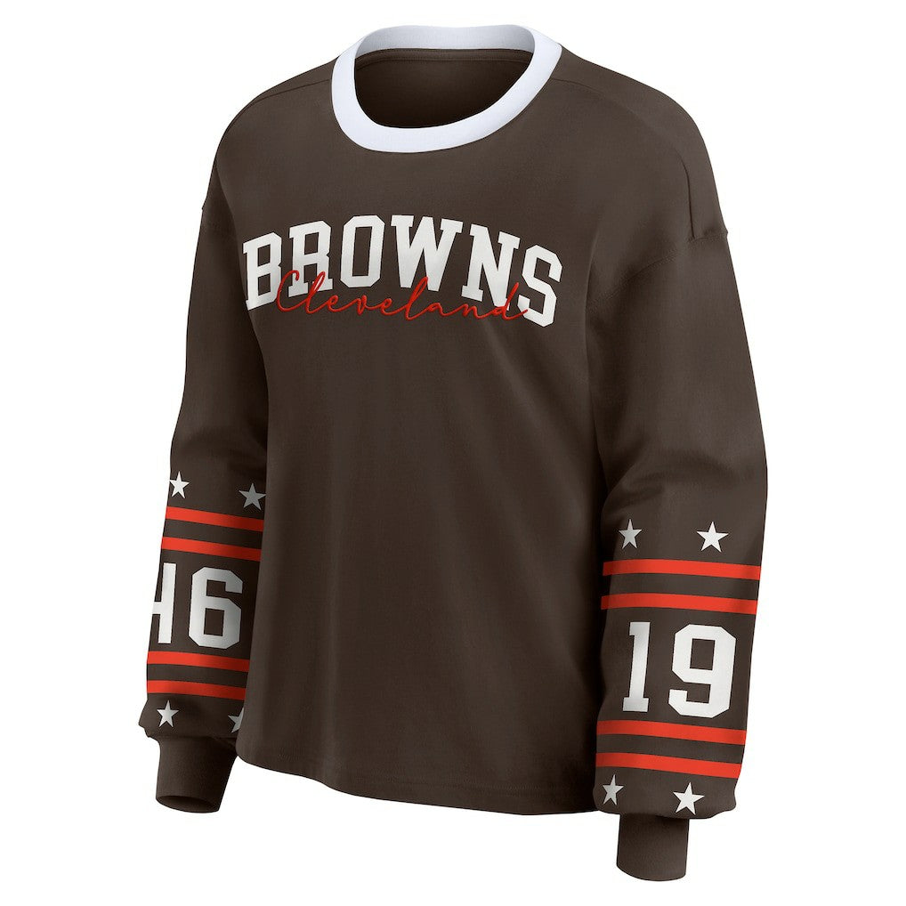 Cleveland Browns WEAR by Erin Andrews Women's Sport Long-Sleeve T-Shirt - Brown T-shirts