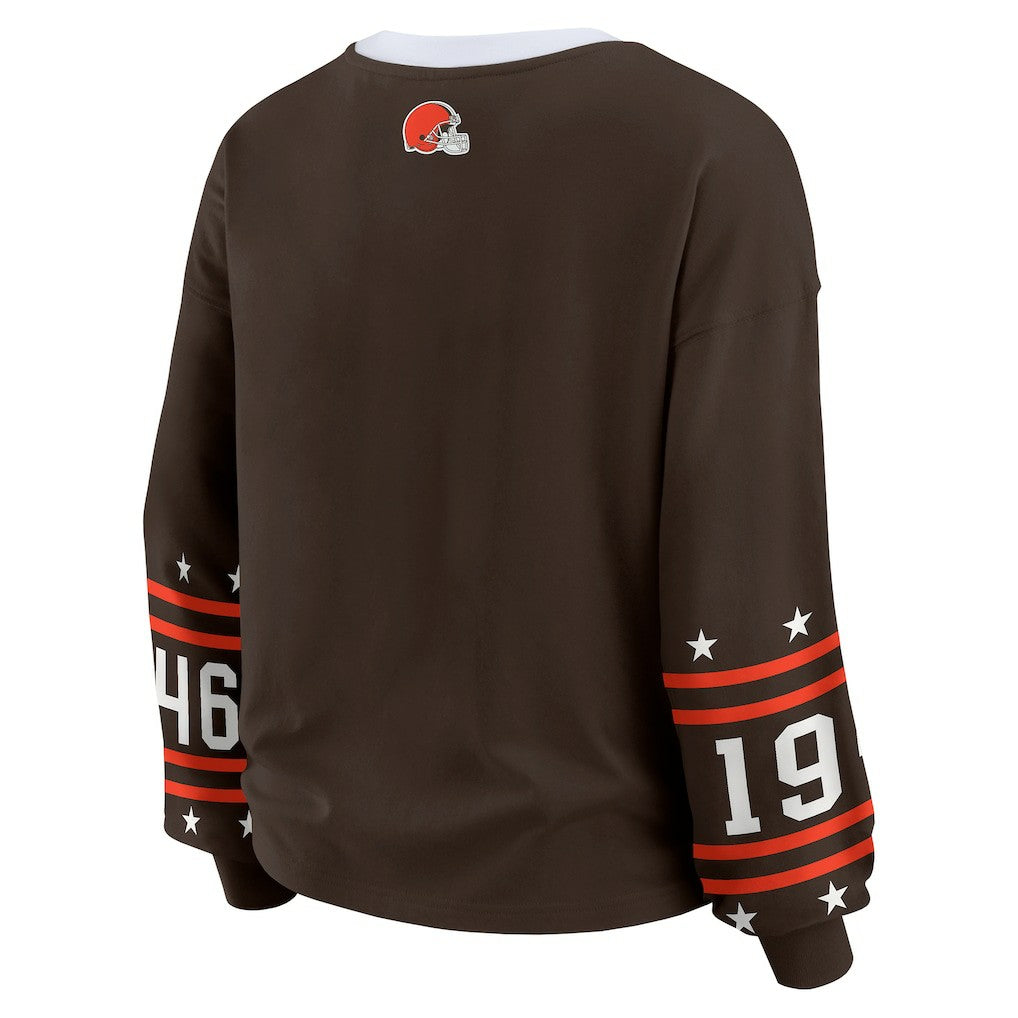 Cleveland Browns WEAR by Erin Andrews Women's Sport Long-Sleeve T-Shirt - Brown T-shirts