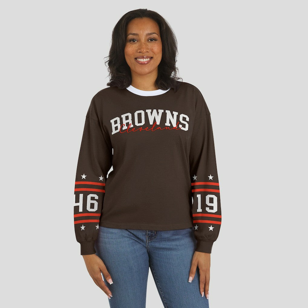 Cleveland Browns WEAR by Erin Andrews Women's Sport Long-Sleeve T-Shirt - Brown T-shirts