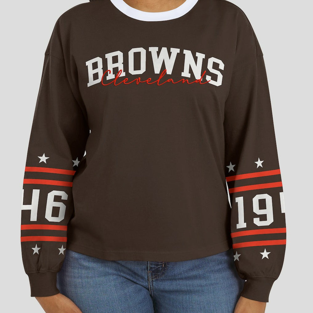 Cleveland Browns WEAR by Erin Andrews Women's Sport Long-Sleeve T-Shirt - Brown T-shirts